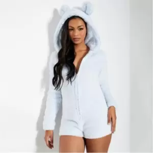 I Saw It First Sherpa Fleece Bunny Ear Onesie - Blue