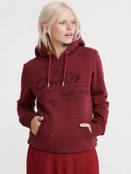 Superdry Vintage Logo Premium Embroidered Hoodie - Red, Size 6, Women