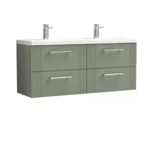 Nuie Deco 1200mm Wall Hung 4 Drawer Vanity & Double Ceramic Basin - Satin Reed Green