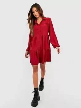 Boohoo Tiered Smock Shirt Dress - Berry, Purple, Size 10, Women