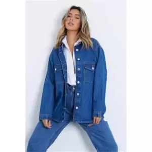 I Saw It First Oversized Pocketed Denim Shirt - Blue