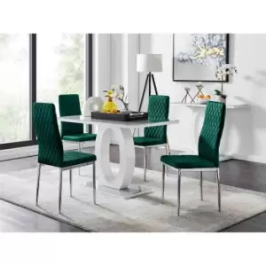 Furniture Box Giovani 4 Grey Dining Table and 4 Green Velvet Milan Chairs