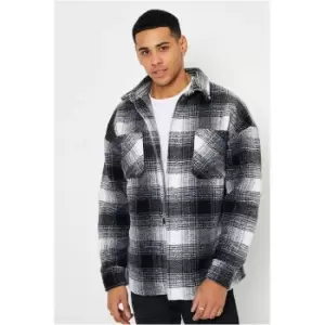 I Saw It First Black Mens Oversized Heavy Wool Mix Check Shacket - Black