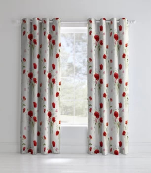 Catherine Lansfield Wild Poppies Eyelet Curtains - Floral Print