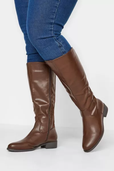 Wide & Extra Wide Fit PU Stretch Heeled Knee High Boots