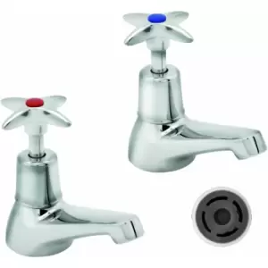 Deva Cross Handle Basin Taps with 4lpm Flow Regulator - Chrome