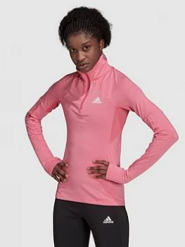 adidas Motion Half-Zip Long Sleeve Tee - Rose, Rose Size M Women