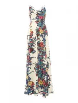 Free People Short Sleeve Floral Print Maxi Dress Cream