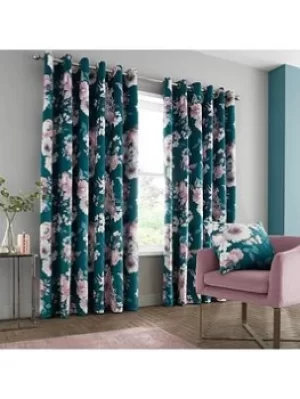 Catherine Lansfield Shrewsbury Digital Print Velvet Pinsonic Eyelet Curtains