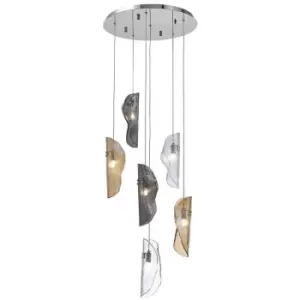 Luminosa Marilla Ceiling Pendant 2.5m, 6 Light G9, Polished Chrome, Clear & Amber & Smoked Glass