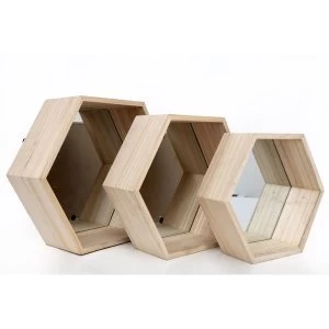 Set of Three Hexagon Mirrored Shelves