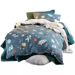 Linen House Childrens/Kids Space Race Duvet Cover Set (Double) (Blue) - Blue