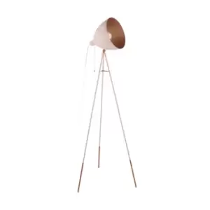 Tripod Floor Lamp Light Pastel Apricot Shade & Copper Legs 1 x 60W E27 Bulb