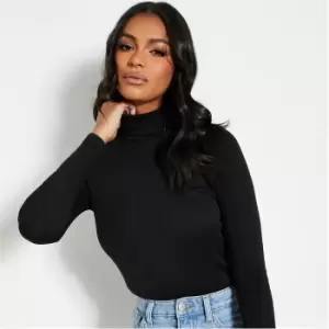 I Saw It First Rib Roll Neck Cotton Crop Top - Black