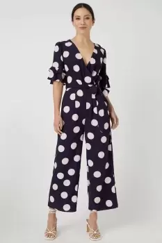 Spot Print Wrap Jumpsuit