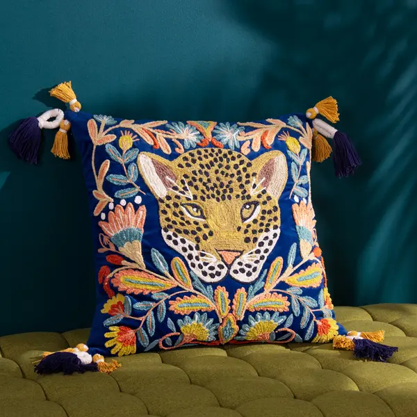 Regal Leopard Cushion Royal Blue, Royal Blue / 50 x 50cm / Polyester Filled