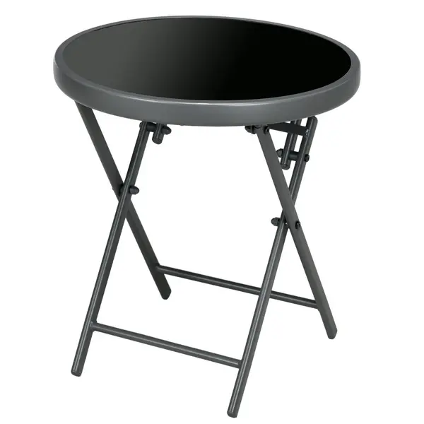 Outsunny Round Folding Side Table w/ Marble Effect Top Black