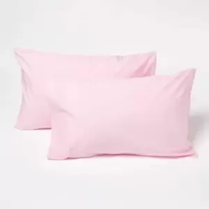 HOMESCAPES Pink Cotton Kids Pillowcases 40 x 60cm 200 Thread Count, 2 Pack - Pink - Pink