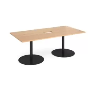 Eternal rectangular boardroom table 2000mm x 1000mm with central cutout 272mm x 132mm - Black base and beech top