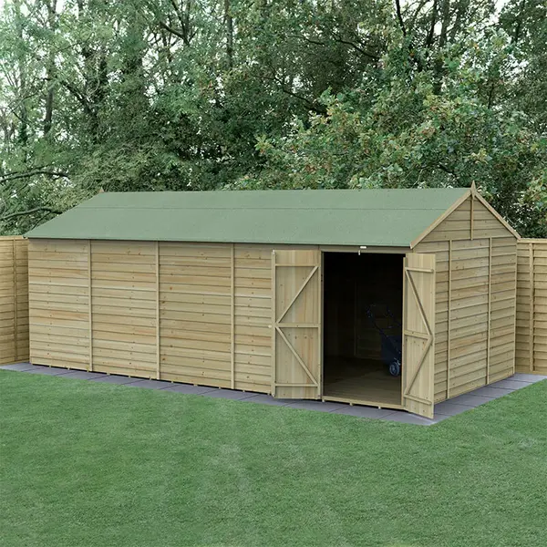 20' x 10' Forest 4Life 25yr Guarantee Overlap Pressure Treated Windowless Double Door Reverse Apex Wooden Shed (5.96m x 3.21m)