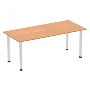 Impulse 1800mm Straight Table Oak Top Brushed Aluminium Post Leg