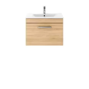 Nuie Athena 600 Wall Hung Single Drawer Vanity & Minimalist Basin - Natural Oak