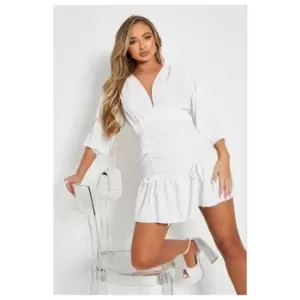 I Saw It First Woven Ruched Detail Puff Sleeve Mini Dress - White