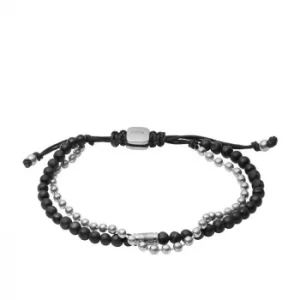 Fossil Mens Stainless Steel Black Lava Bead Bracelet