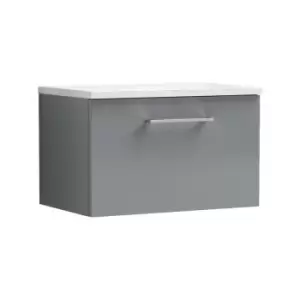 Nuie Arno Gloss Cloud Grey 600mm Wall Hung Single Drawer Vanity Unit with Sparkling White Laminate Worktop - ARN1322LSW - Cloud Grey