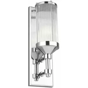 IP44 Wall Light Ribbed Glass Tube Shade Polished Chrome LED G9 3.5W Bulb