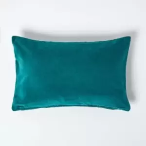 Emerald Green Velvet Rectangular Cushion Cover, 30 x 50cm - Green - Homescapes