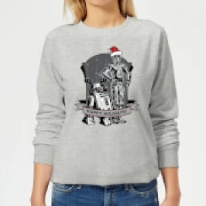 Star Wars Happy Holidays Droids Womens Christmas Sweatshirt - Grey - XS