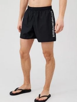 Emporio Armani EA7 Silver Logo Swim Shorts Black Size S Men