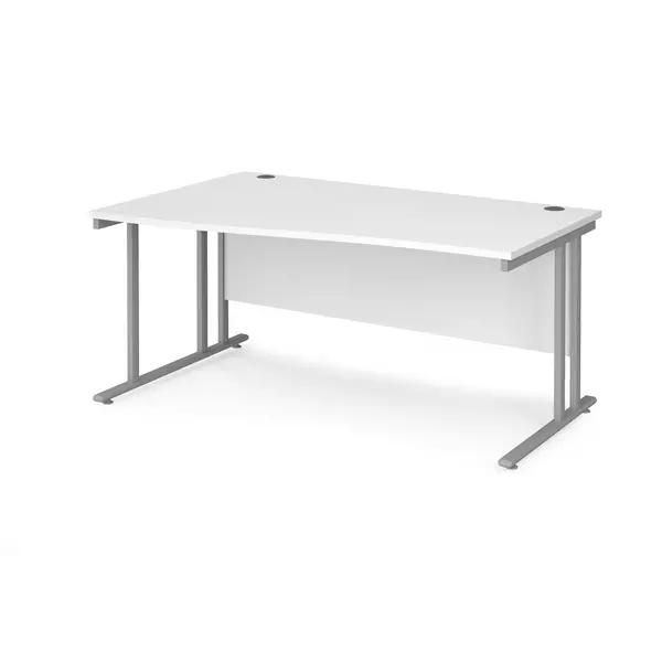 Maestro 25 left hand wave desk 1600mm wide - silver cantilever leg frame, white top