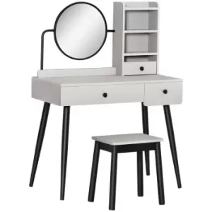 Homcom Dressing Table Set With 3 Drawers Storage Shelves And Stool Grey