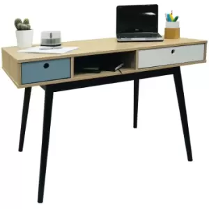 Watsons - industrial - 2 Drawer Office Computer Desk / Dressing Table - Oak / Black - Oak / Black / Blue / White