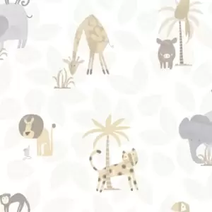 Holden Decor Jungle Friends Neutral Wallpaper