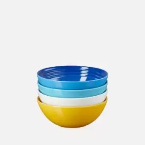 Le Creuset Riviera Collection Cereal Bowls - 16cm - Set of 4 - Azure Blue, Teal, Meringue, Nectar