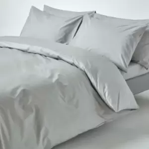 Silver Grey Egyptian Cotton Duvet Cover Set 200 Thread Count, Single - Silver grey - Silver grey - Homescapes