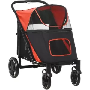 PawHut Foldable Dog Carriage w/ Universal Wheels, Shock Absorber - Red - Red