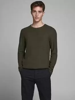 Jack & Jones Carlos Knitted Crew Neck Jumper, Olive Size M Men