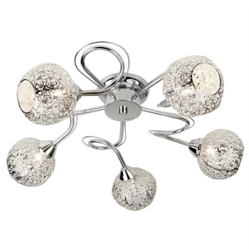 Searchlight Souk - 5 Light Multi Arm Ceiling Semi Flush Light Chrome with Fretwork Shades, G9