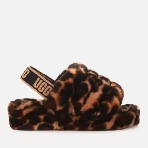 UGG Womens Fluff Yeah Slide Leopard Print Sheepskin Slippers - Butterscotch - UK 7