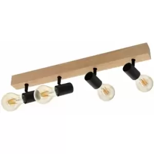 Loops - Wall Light Colour Brown Wood Back Plate Black Bulb Holder Bulb E27 4x60W