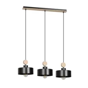 Tuniso Black Bar Pendant Ceiling Light 3x E27