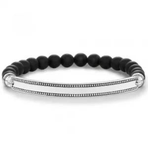 THOMAS SABO Silver Bead Edge Matt Obsidian Bracelet LBA0016-704-11