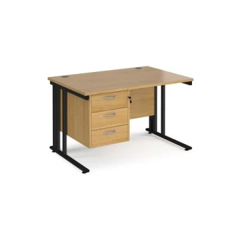 Office Desk Rectangular Desk 1200mm With Pedestal Oak Top With Black Frame 800mm Depth Maestro 25 MCM12P3KO