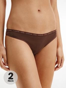 Calvin Klein One Cotton Skin Tone 2-Pack Thong - Umber, Brown, Size L, Women