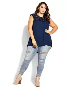 City Chic Hi Lo Angel Top - Navy, Size 16, Women