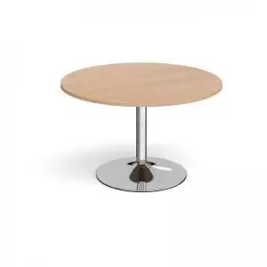 Trumpet base circular boardroom table 1200mm - chrome base and beech